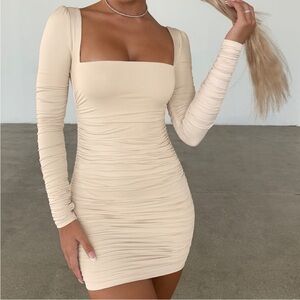 Oh Polly Flatter Me Long Sleeve Mini Dress in Oyster White -  US 0
